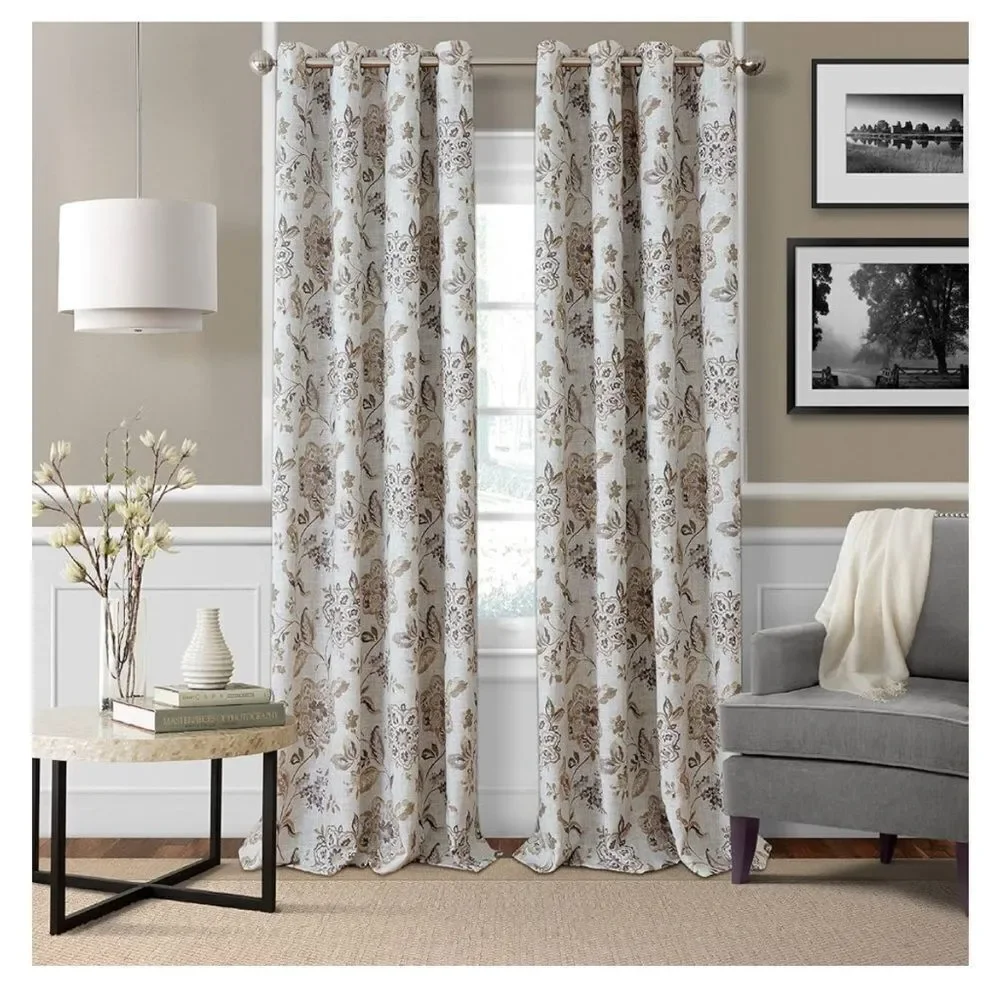 Elrene Home Sorrento Jacobean Floral Darkening single panel, 52 x 84” Natural